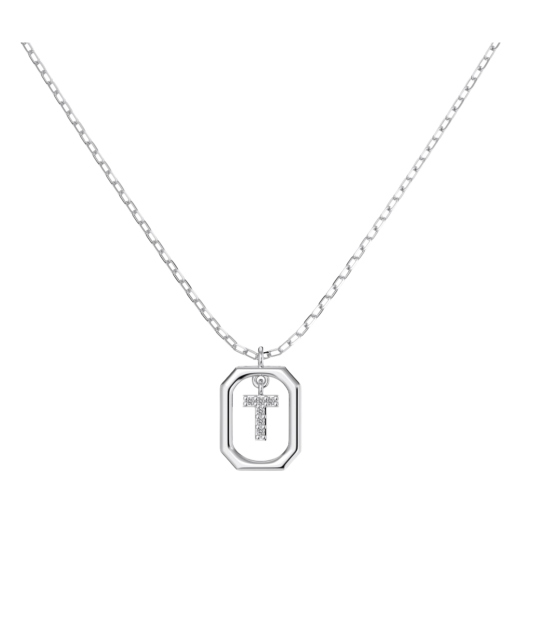 Серебряная цепочка с подвеской из циркона «Буква T»