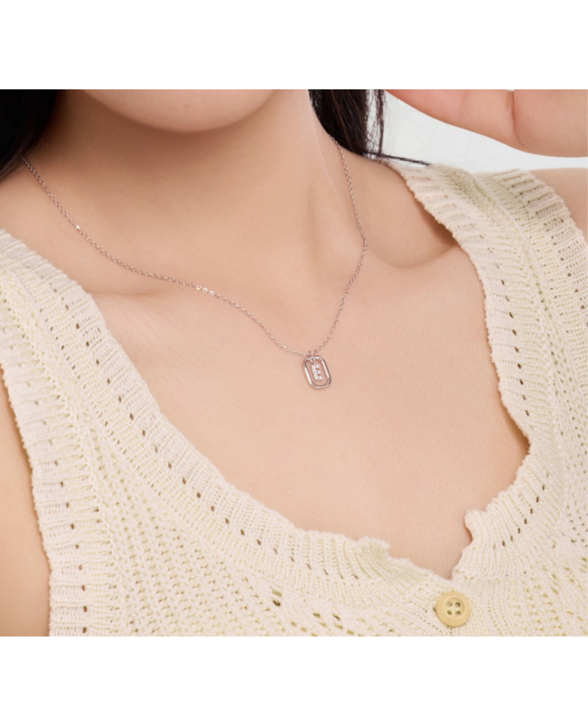 Sterling Silver chain with zircon pendant "Letter E"