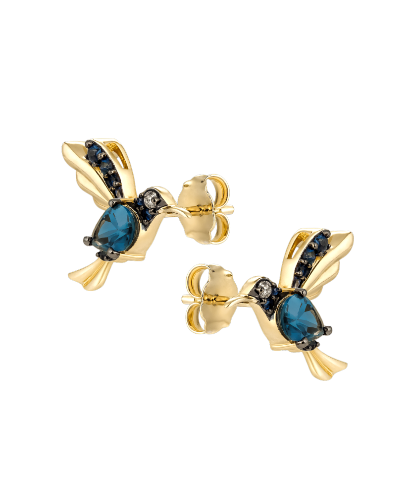 Yellow gold earrings with sapphires, topazes and diamonds