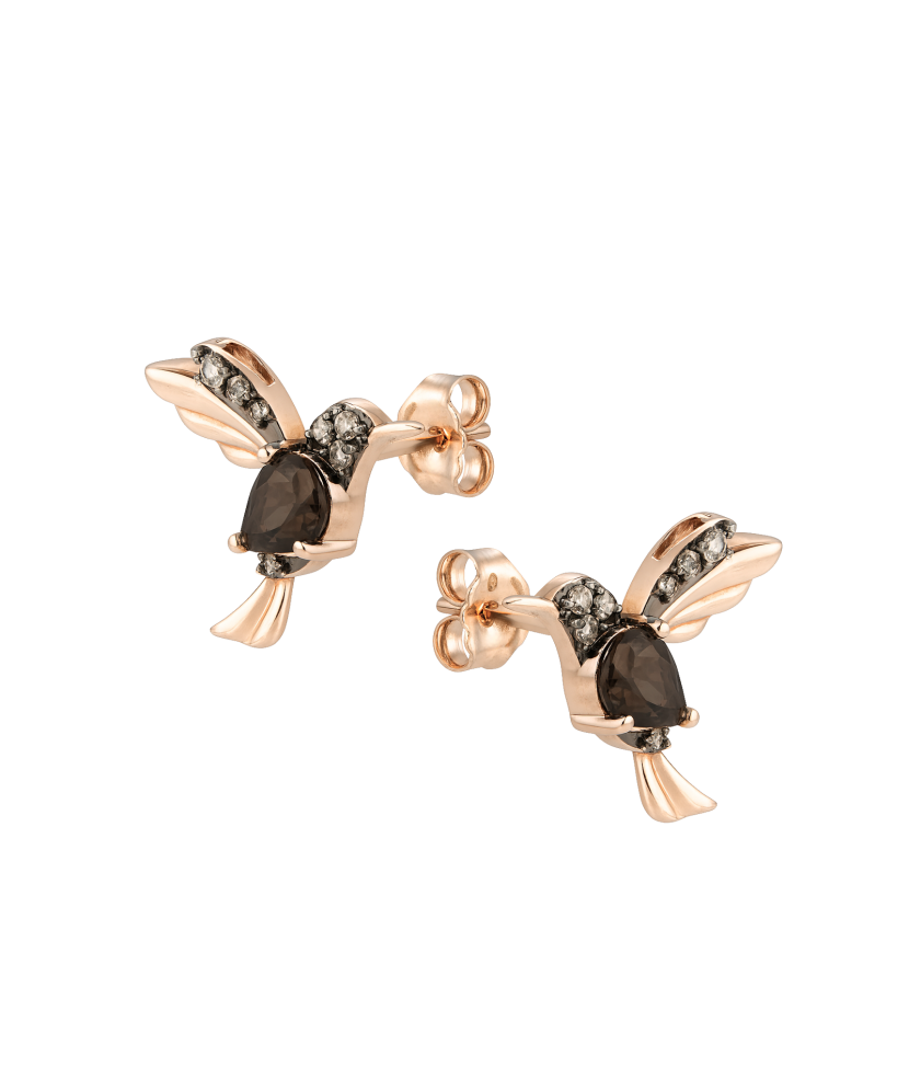 Золотые серьги с дымчатым кварцем и бриллиантами