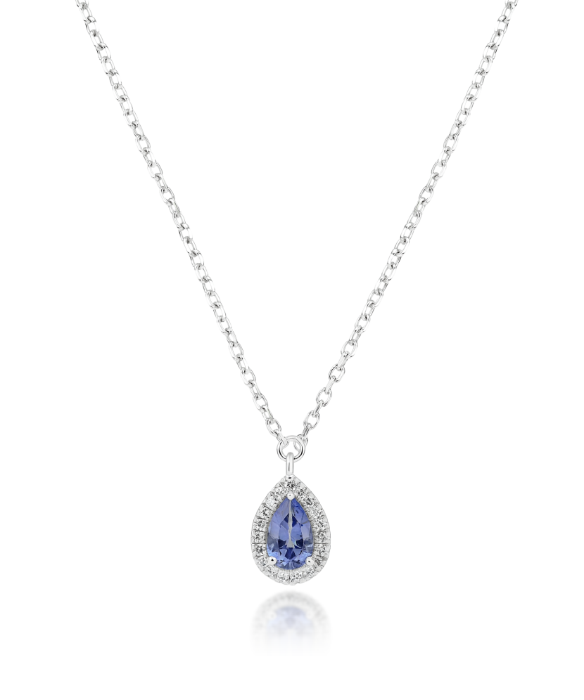 White gold chain with tanzanite and diamond pendant