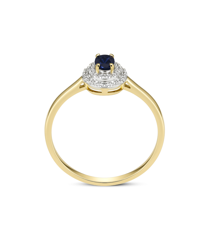 Yellow gold ring with sapphire and diamonds