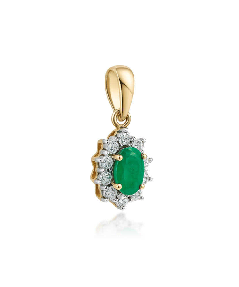 Yellow gold pendant with emerald and diamonds