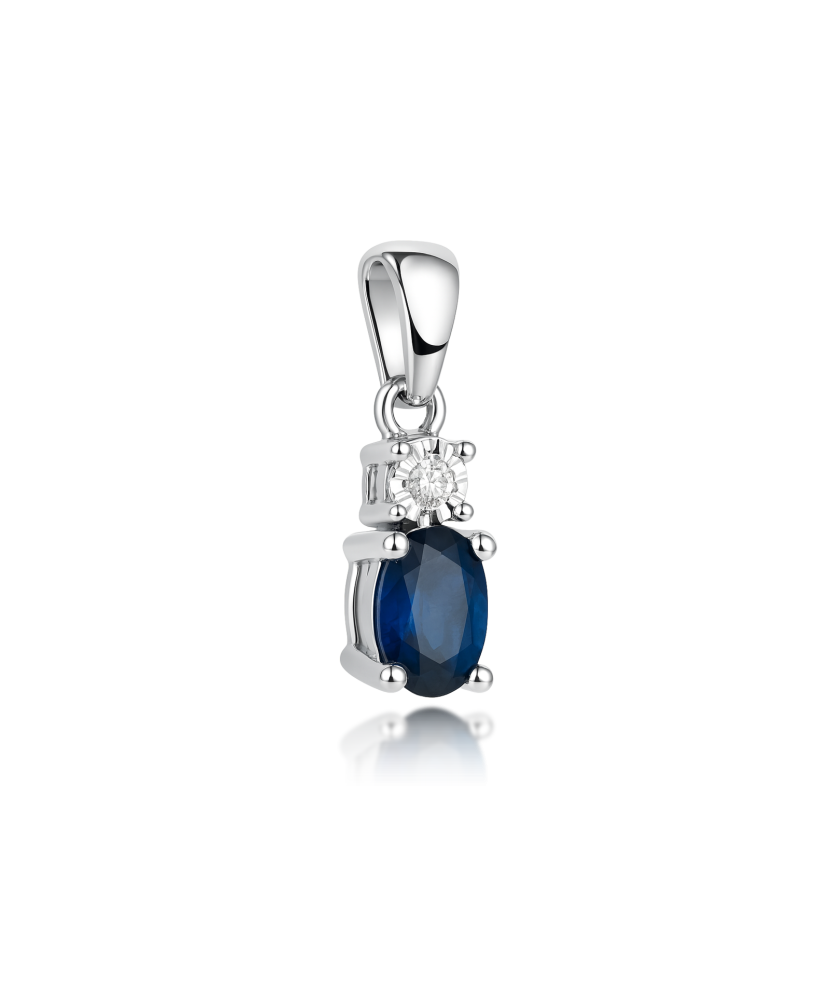 White gold pendant with sapphire and diamonds