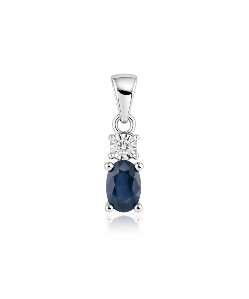 White gold pendant with sapphire and diamonds