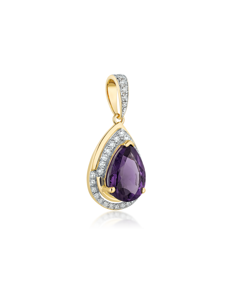Yellow gold pendant with amethyst and diamonds