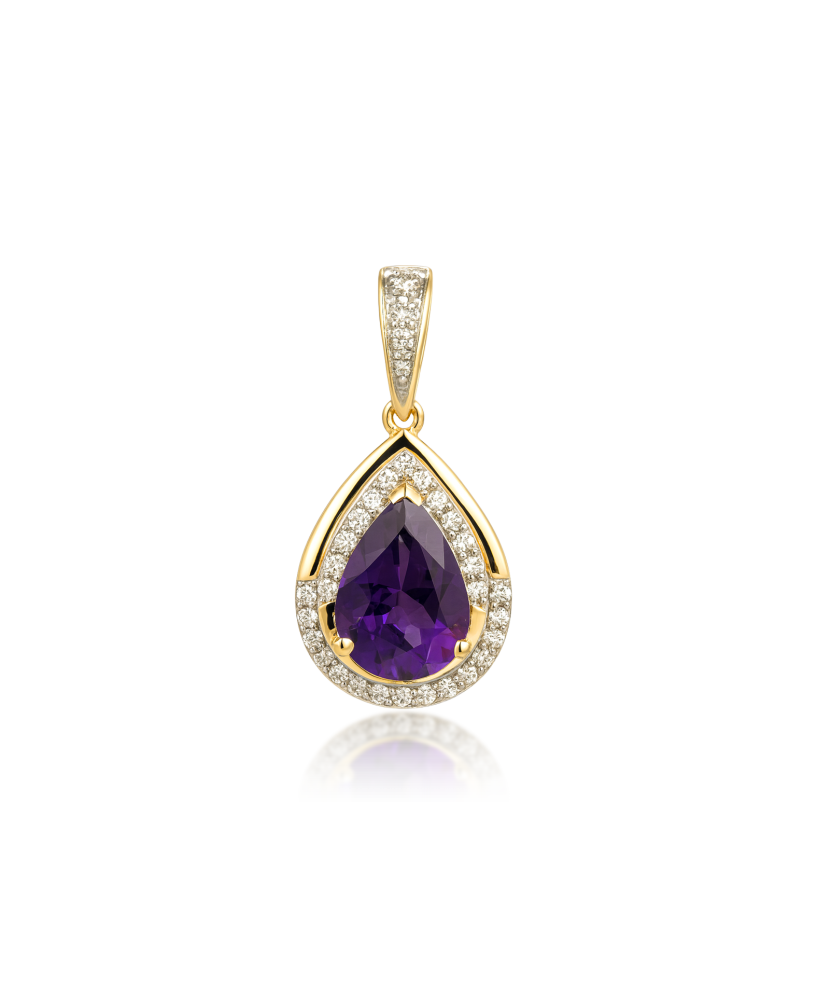 Yellow gold pendant with amethyst and diamonds