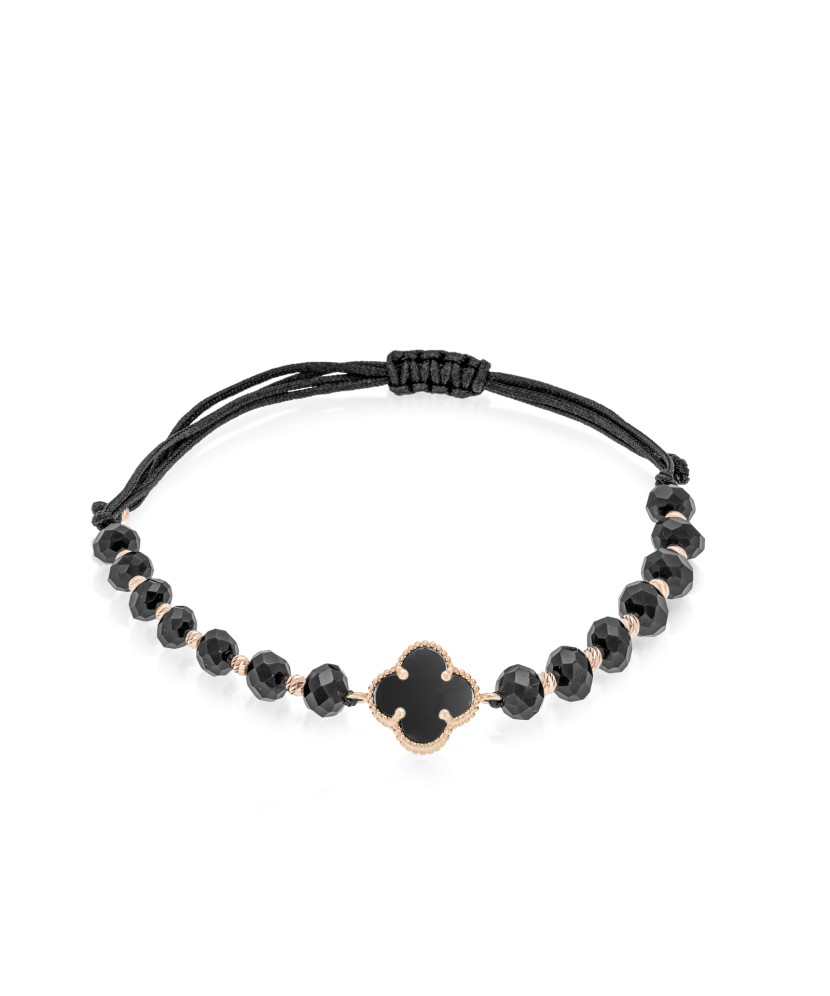 Black string bracelet with gold and onyxes Black string bracelet with gold and onyxes