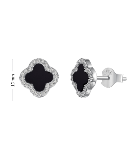 Silver earrings with onyx and zircons
