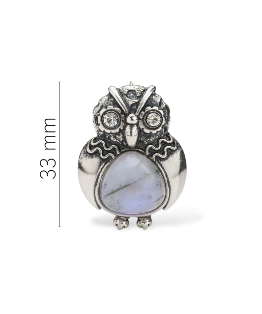 Sterling Silver brooch with agate and zircons "Owl"