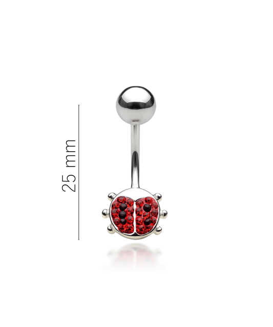 Sterling silver Belly Button Ring with crystal "Ladybug"