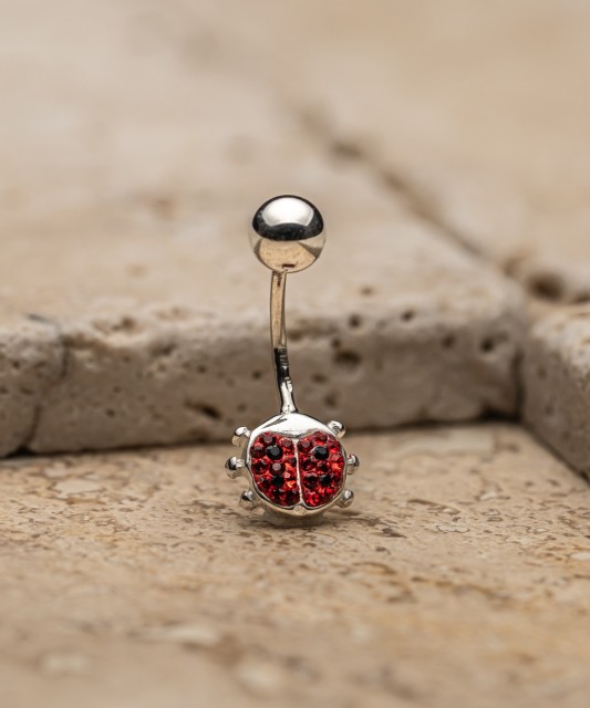 Sterling silver Belly Button Ring with crystal "Ladybug"
