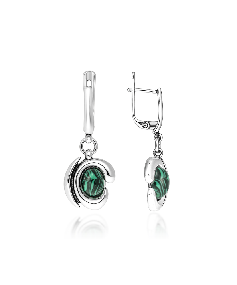 Sterling silver earrings with malachite