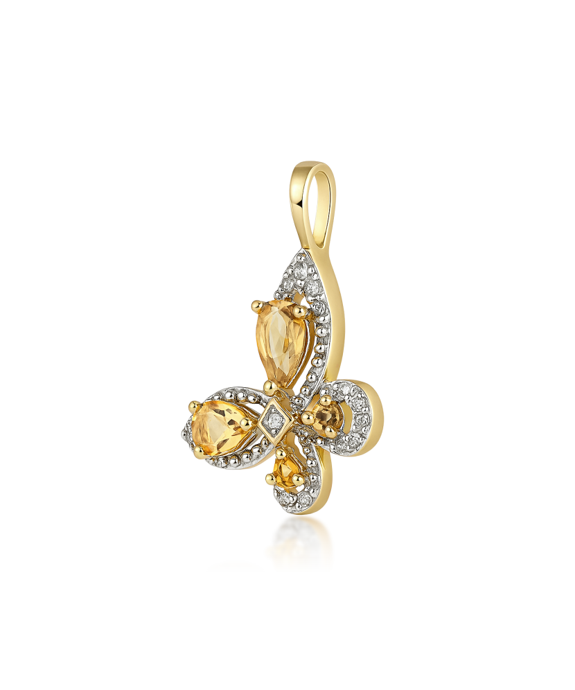 Yellow gold pendant with diamonds and citrines