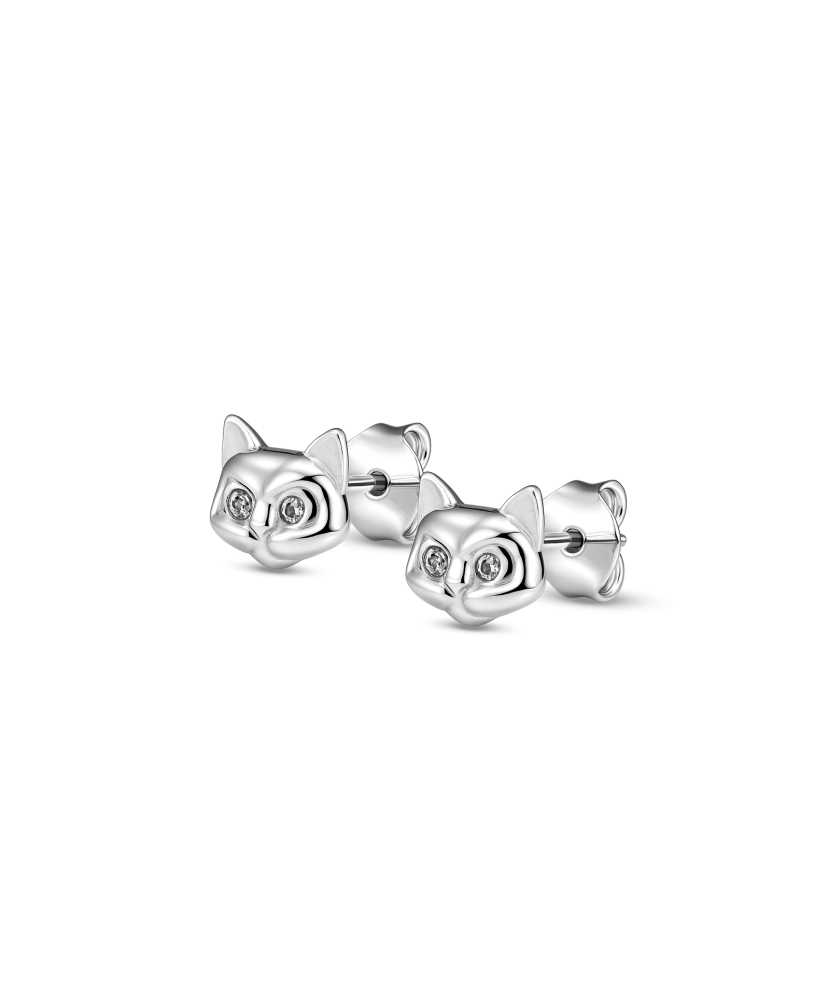 Sterling silver earrings with zircons "cat"