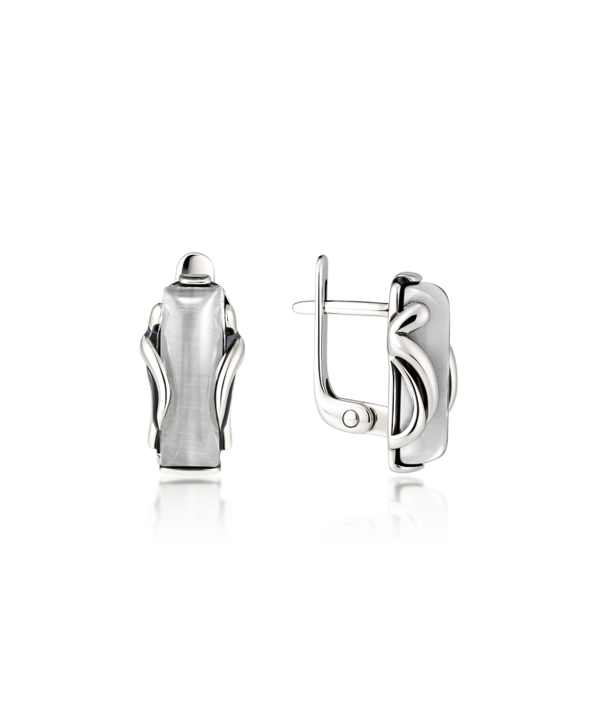 Серьги из серебра с камнем кошачий глаз