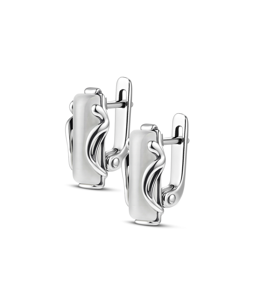 Серьги из серебра с камнем кошачий глаз