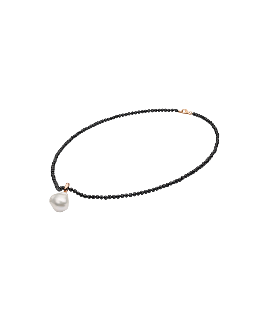 Necklace with spinels and a kasumi pearl