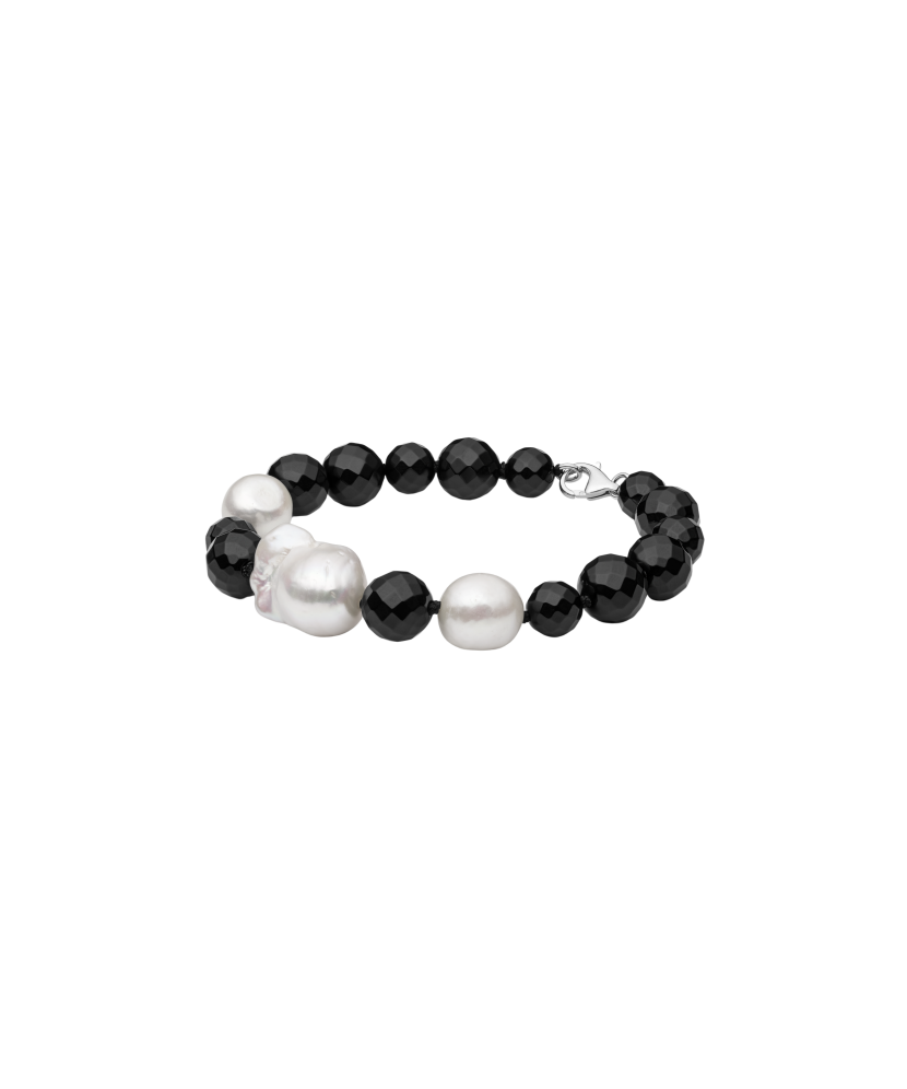 Onyx bracelet with Kasumi pearls and silver