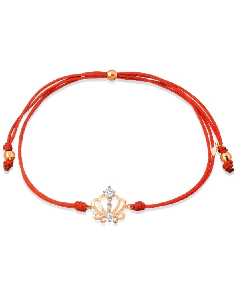 Браслет из красной нити с золотой подвеской "Корона"