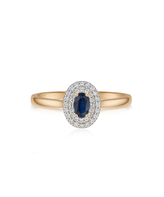 Gold ring with sapphire and diamonds