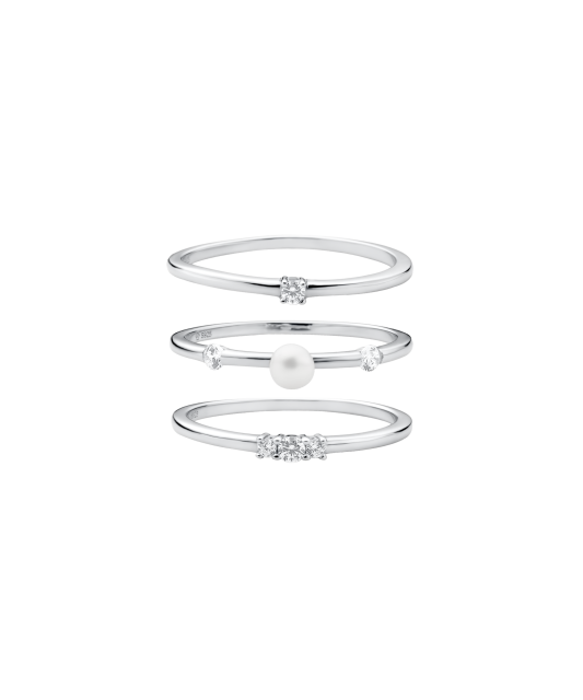 Sterling silver ring with pearl and zircons