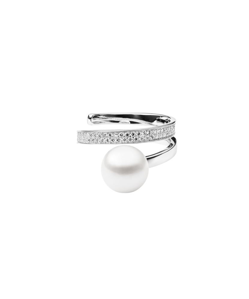Sterling silver ring with pearl and zircons
