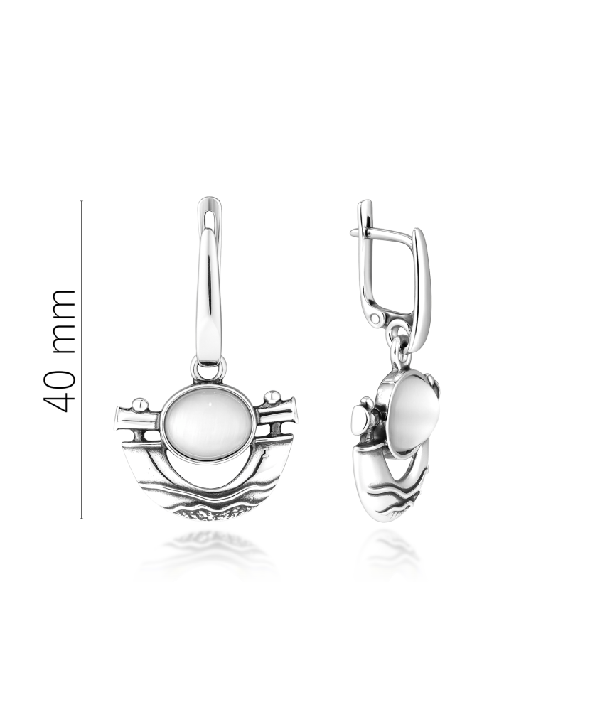 Серьги из серебра с камнем кошачий глаз