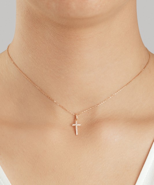 Gold pendant with zircons "cross"