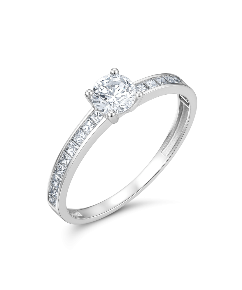 White gold ring with zircons