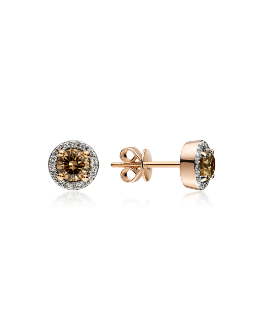 Golden earrings with cognac and white diamonds