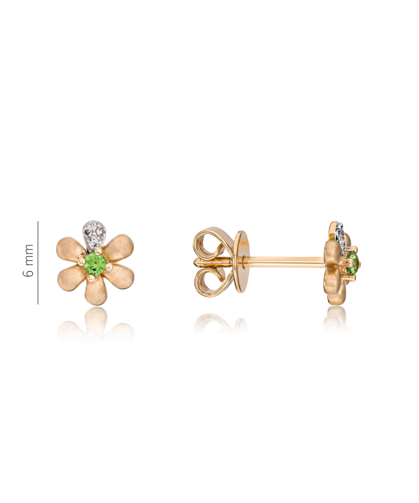 Gold earrings with diamonds and tsavorites “Flowers”