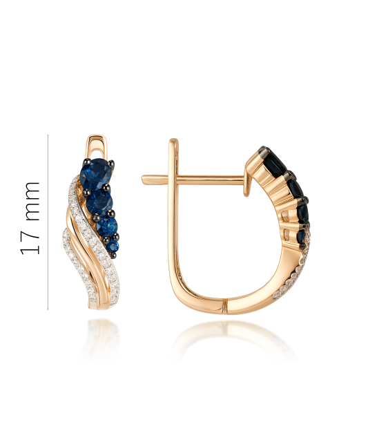 Золотые серьги с бриллиантами и сапфирами