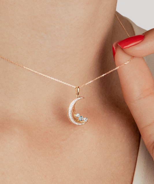 Золотой кулон с лондонскими топазами, топазами и бриллиантами «Луна»