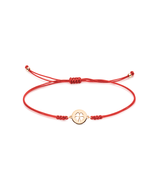 Red string bracelet with gold pendant "Clover"