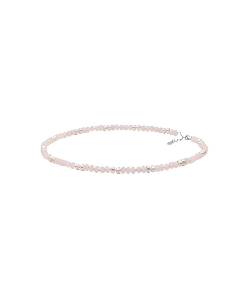 Necklaces with pearls ir rose quartz