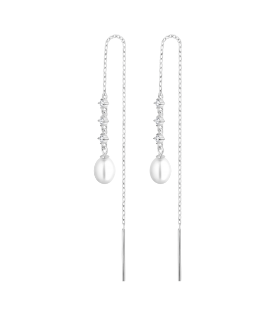 Серьги из серебра с жемчугом и цирконами