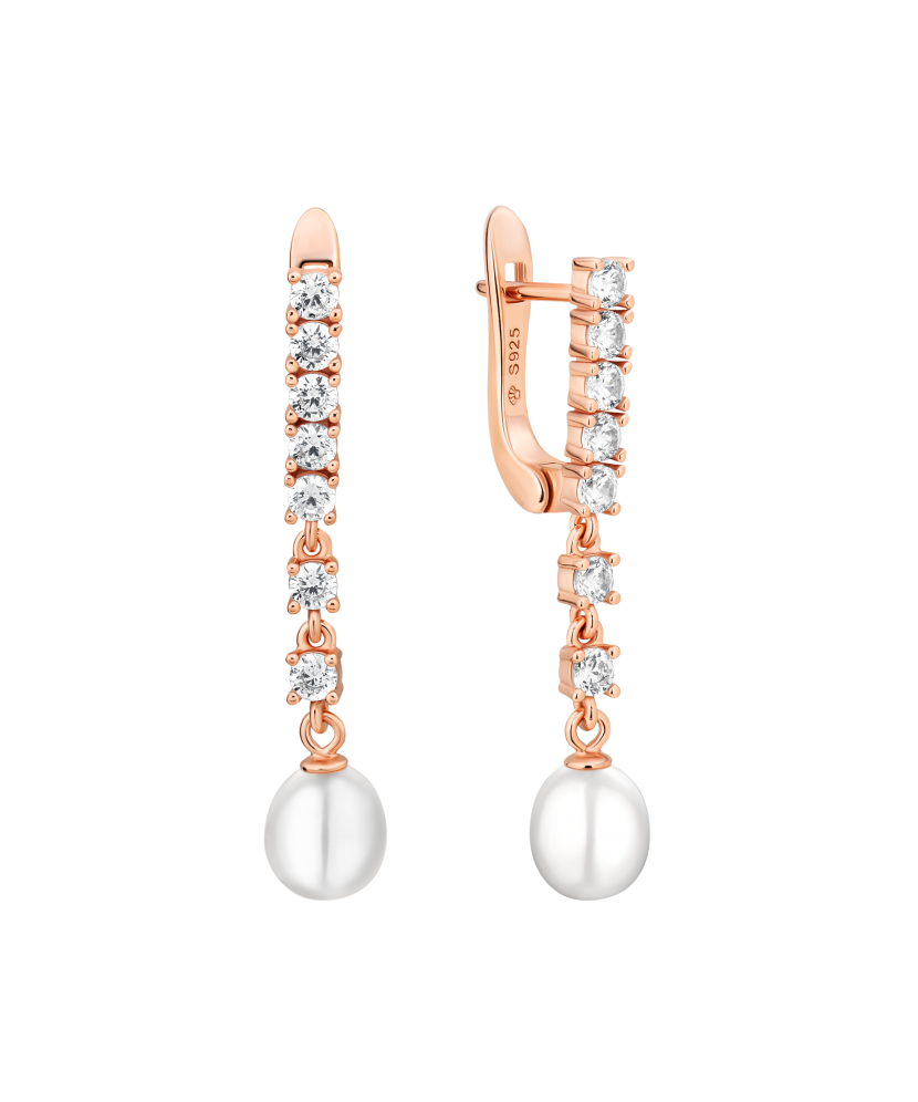 Gilded sterling silver earrings with pearls and zircons