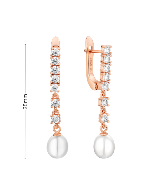 Gilded sterling silver earrings with pearls and zircons