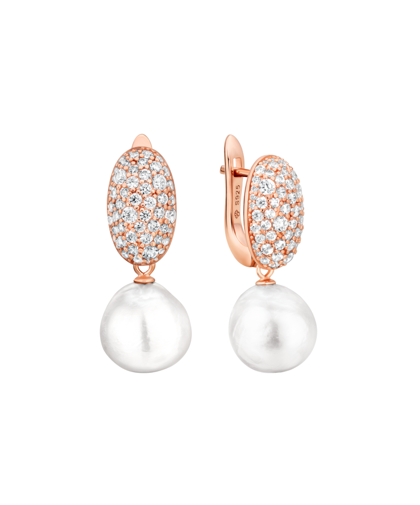 Gilded sterling silver earrings with pearls and zircons