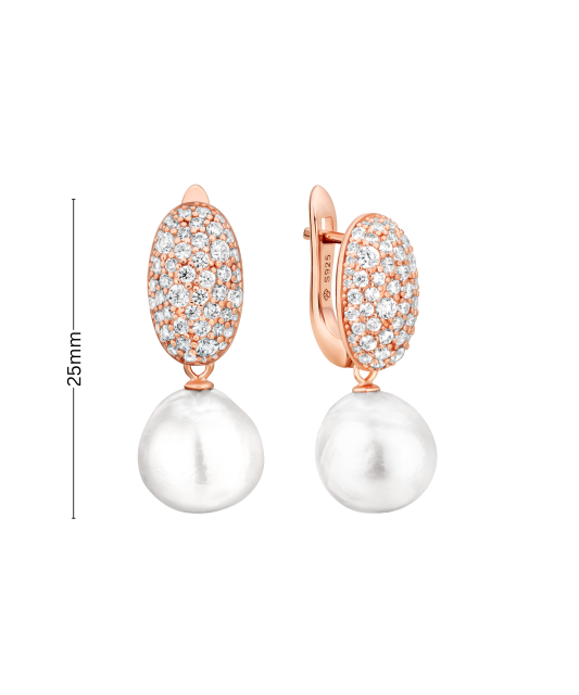 Gilded sterling silver earrings with pearls and zircons