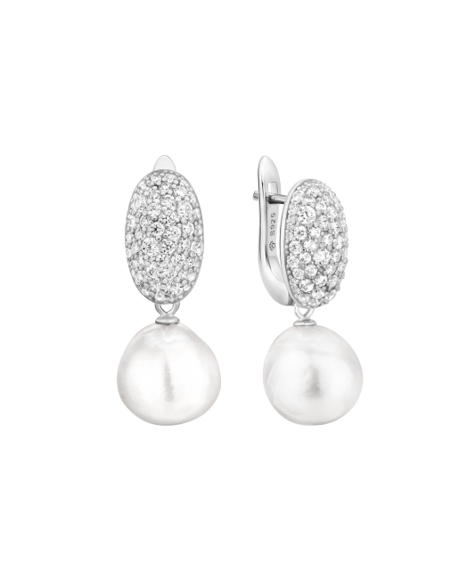 Sterling silver earrings with pearls and zircons