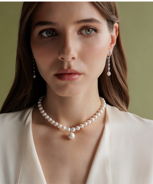 Sterling silver earrings with pearls and zircons