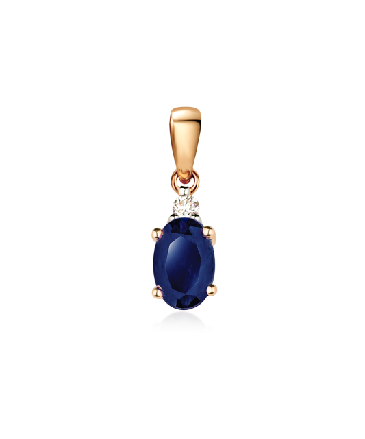 Gold pendant with sapphire and diamond