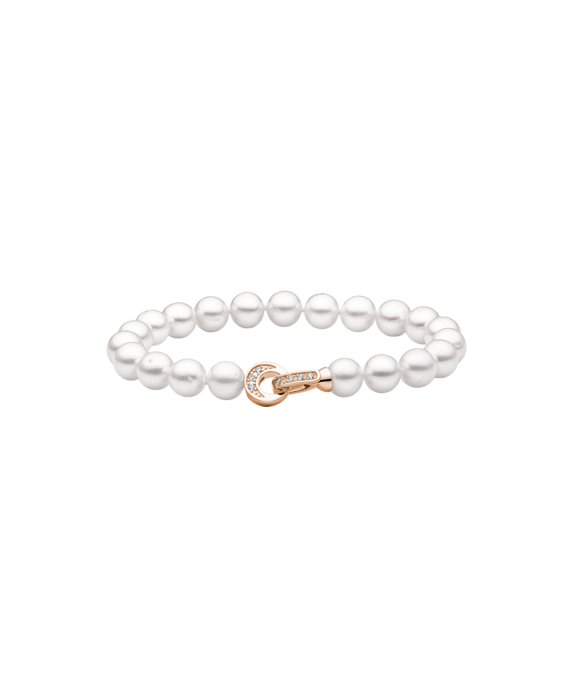 Pearl bracelet with cubic zirconia and gold-plated silver