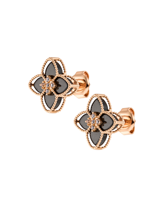 Gold earrings with onyx and cubic zirconia