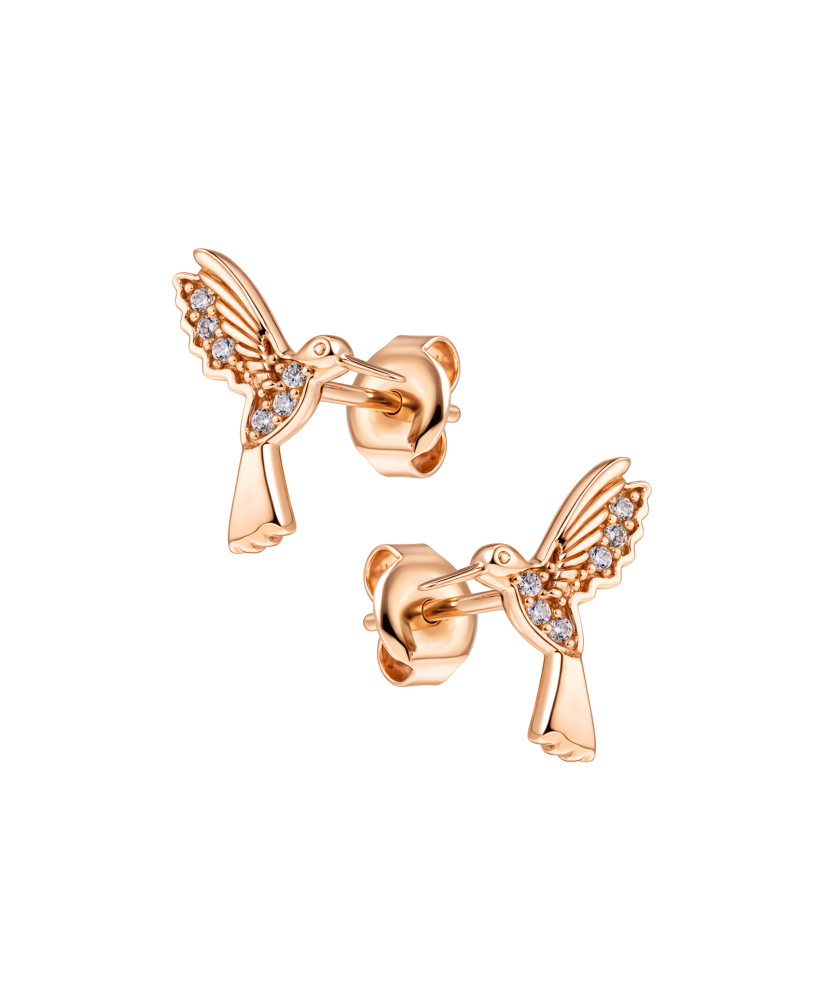 Gold earrings with zircons “Hummingbird”