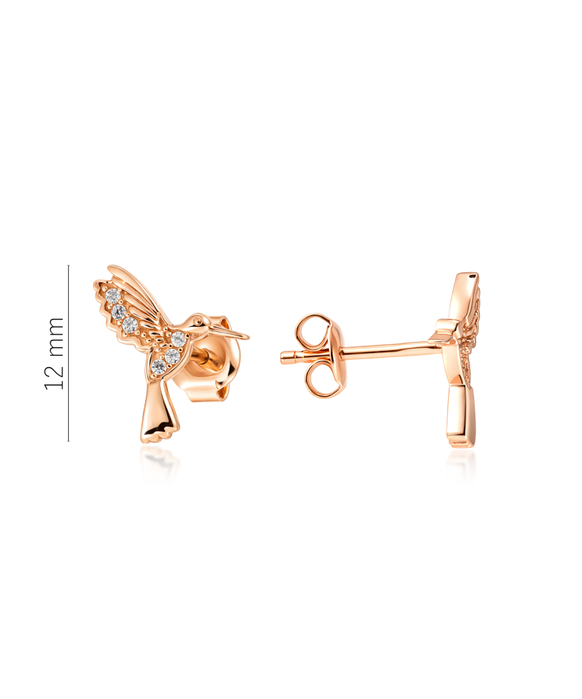 Gold earrings with zircons “Hummingbird”