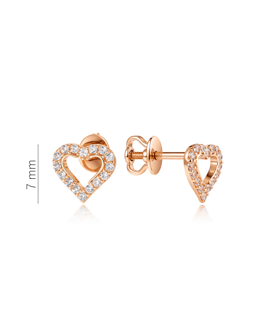 Gold earrings with zircons "heart"