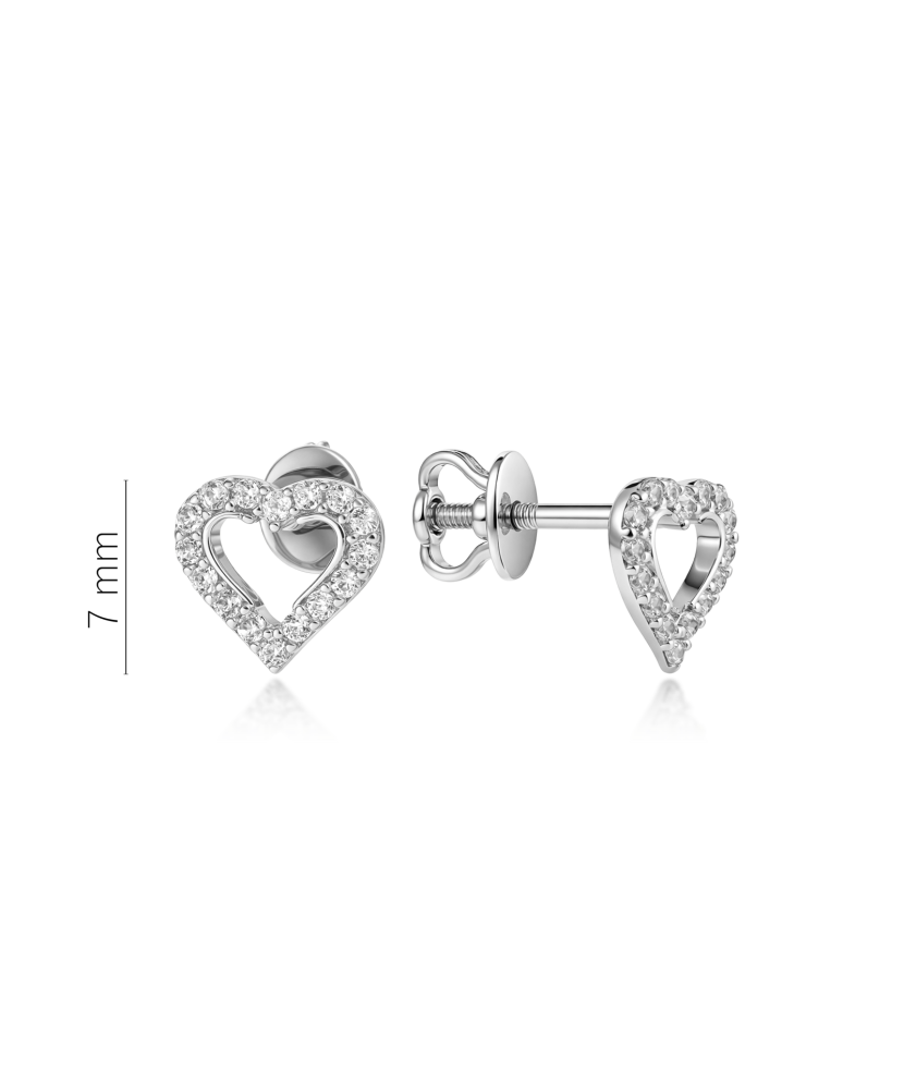 White gold earrings with zircons "heart"